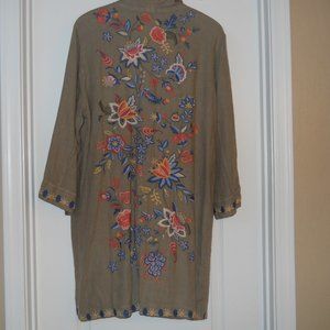 NWT Johnny Was "TIWA" Embroidered Heavy Linen Coat, Size XL